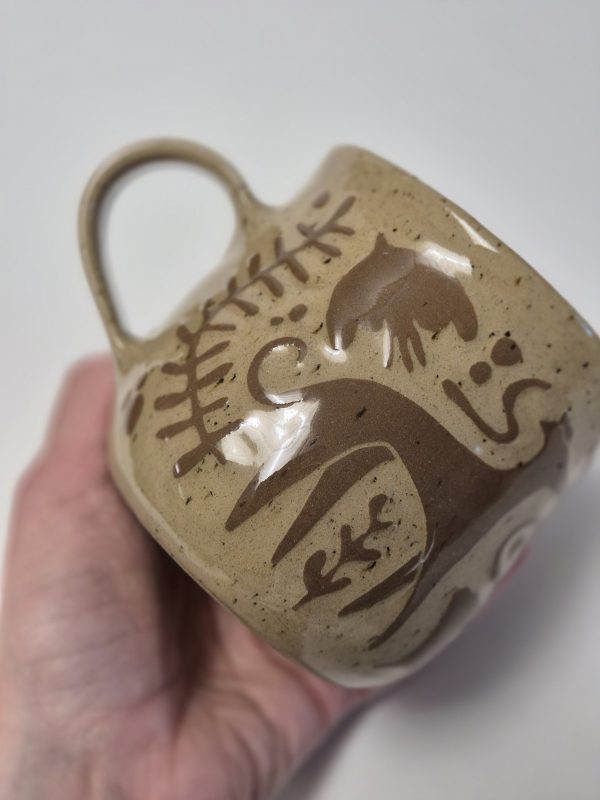 Ceramic greyhound sgraffito mug