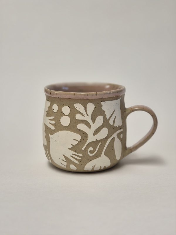 Ceramic sgraffito mug pink